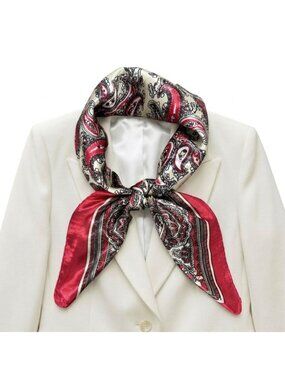 ✨New Elegant Bandana Square Silky Scarf Satin Soft Red Brown Paisley Luxury